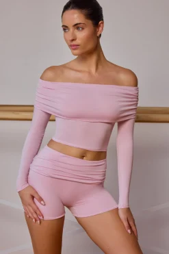 Oh Polly Matching Sets | Tops^Sheer Off-Shoulder Long-Sleeve Top in Soft Pink SoftPink