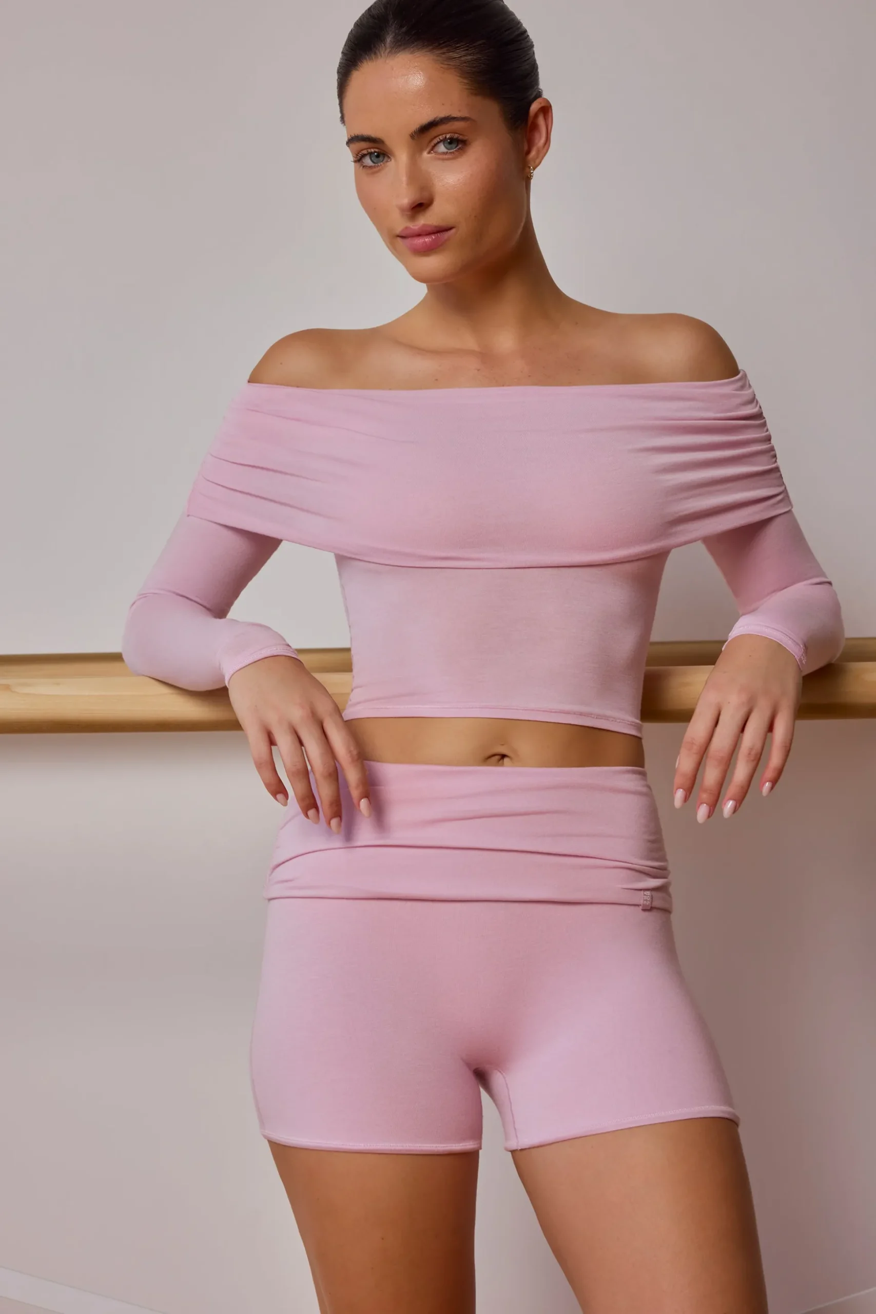 Oh Polly Matching Sets | Tops^Sheer Off-Shoulder Long-Sleeve Top in Soft Pink SoftPink