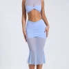 Oh Polly Skirts & Skorts | Co-Ords^Sheer Panelled Draped Midaxi Skirt in Periwinkle Blue PeriwinkleBlue