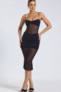 Oh Polly Night Out | Mesh Dresses^Sheer Panelled Draped Midaxi Dress in Black