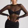 Oh Polly Night Out | Mesh Dresses^Sheer Panelled Long Sleeve Mini Dress in Black