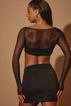 Oh Polly Women'S Clothing Sale - $65 And Under | Women'S Clothing Sale - $40 And Under^Sheer Panelled Long Sleeve Crop Top in Black