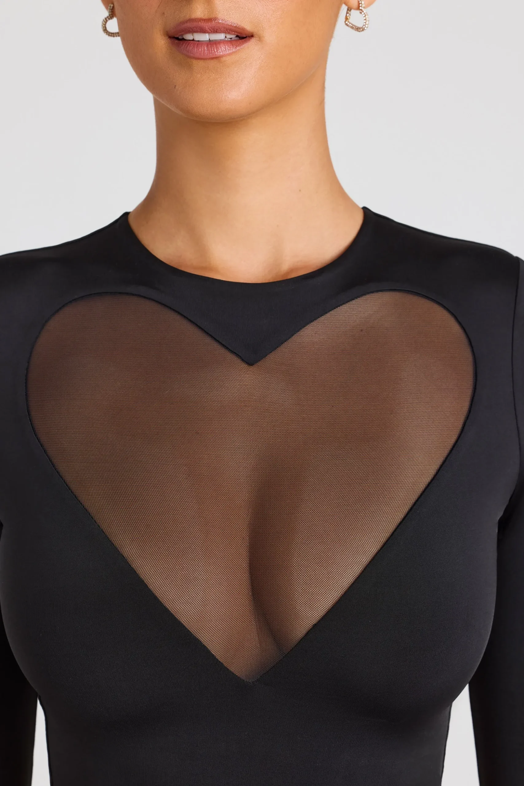 Oh Polly Co-Ords | Tops^Sheer Panelled Long Sleeve Crop Top in Black
