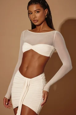 Oh Polly Women'S Clothing Sale - $65 And Under | Women'S Clothing Sale - $40 And Under^Sheer Panelled Long Sleeve Crop Top in Ivory