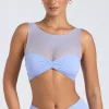 Oh Polly Co-Ords | Tops^Sheer Panelled Ruched Crop Top in Periwinkle Blue PeriwinkleBlue