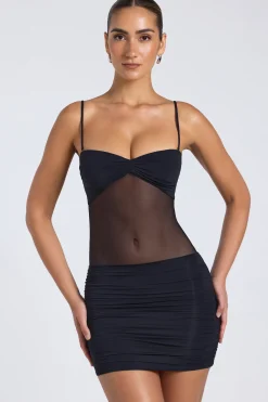 Oh Polly Women'S Clothing Sale - $65 And Under | Women'S Clothing Sale - $40 And Under^Sheer Panelled Ruched Mini Dress in Black
