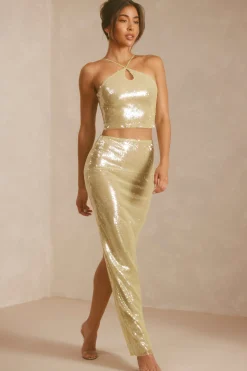 Oh Polly Women'S Clothing Sale - $65 And Under | Women'S Clothing Sale - $40 And Under^Sheer Sequin Mid Rise Maxi Skirt in Pistachio