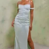 Oh Polly Women'S Clothing Sale - $65 And Under | Wedding Guest^Shirred Thigh High Split Maxi Dress in Pastel Green PastelGreen