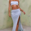 Oh Polly Women'S Clothing Sale - $65 And Under | Women'S Clothing Sale - $40 And Under^Shirred Thigh High Split Mid Rise Maxi Skirt in Sky Grey SkyGrey