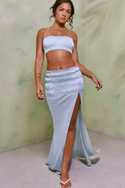 Oh Polly Women'S Clothing Sale - $65 And Under | Women'S Clothing Sale - $40 And Under^Shirred Thigh High Split Mid Rise Maxi Skirt in Sky Grey SkyGrey