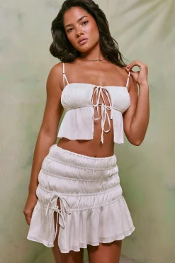 Oh Polly Women'S Clothing Sale - $65 And Under | Women'S Clothing Sale - $40 And Under^Shirred Thigh High Split Mid Rise Mini Skirt in White
