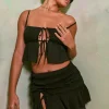 Oh Polly Women'S Clothing Sale - $65 And Under | Women'S Clothing Sale - $40 And Under^Shirred Thigh High Split Mid Rise Mini Skirt in Black