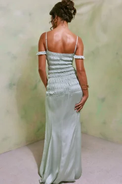 Oh Polly Women'S Clothing Sale - $65 And Under | Wedding Guest^Shirred Thigh High Split Maxi Dress in Pastel Green PastelGreen