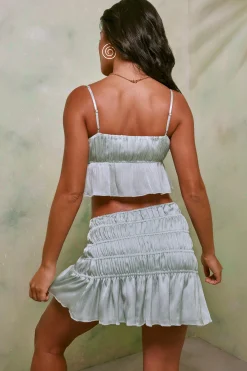 Oh Polly Women'S Clothing Sale - $65 And Under | Women'S Clothing Sale - $40 And Under^Shirred Thigh High Split Mid Rise Mini Skirt in Pastel Green PastelGreen