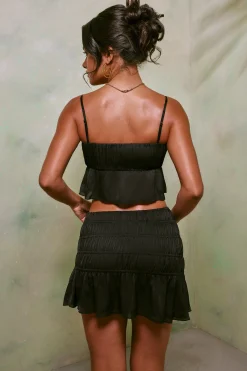 Oh Polly Women'S Clothing Sale - $65 And Under | Women'S Clothing Sale - $40 And Under^Shirred Thigh High Split Mid Rise Mini Skirt in Black