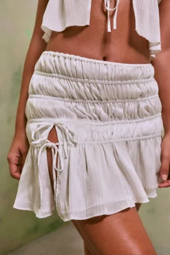 Oh Polly Women'S Clothing Sale - $65 And Under | Women'S Clothing Sale - $40 And Under^Shirred Thigh High Split Mid Rise Mini Skirt in White