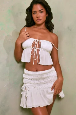 Oh Polly Women'S Clothing Sale - $65 And Under | Women'S Clothing Sale - $40 And Under^Shirred Thigh High Split Mid Rise Mini Skirt in White