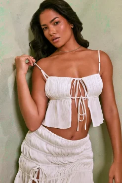 Oh Polly Women'S Clothing Sale - $65 And Under | Women'S Clothing Sale - $40 And Under^Shirred Thigh High Split Mid Rise Mini Skirt in White
