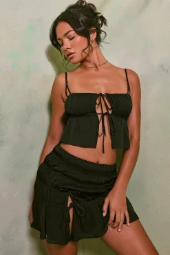 Oh Polly Women'S Clothing Sale - $65 And Under | Women'S Clothing Sale - $40 And Under^Shirred Tie Up Front Crop Top in Black