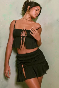 Oh Polly Women'S Clothing Sale - $65 And Under | Women'S Clothing Sale - $40 And Under^Shirred Tie Up Front Crop Top in Black