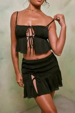 Oh Polly Women'S Clothing Sale - $65 And Under | Women'S Clothing Sale - $40 And Under^Shirred Tie Up Front Crop Top in Black