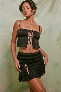 Oh Polly Women'S Clothing Sale - $65 And Under | Women'S Clothing Sale - $40 And Under^Shirred Tie Up Front Crop Top in Black