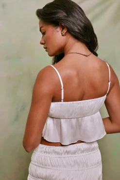 Oh Polly Women'S Clothing Sale - $65 And Under | Women'S Clothing Sale - $40 And Under^Shirred Tie Up Front Crop Top in White