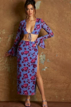 Oh Polly Women'S Clothing Sale - $65 And Under | Women'S Clothing Sale - $40 And Under^Side Split Midaxi Skirt in Periwinkle Print PeriwinklePrint