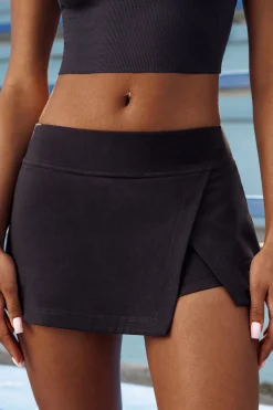 Oh Polly Matching Sets^Side Split Mini Skort in Washed Black WashedBlack