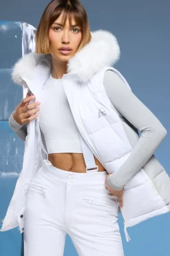 Oh Polly Coats^Ski Jacket with Detachable Sleeves in White