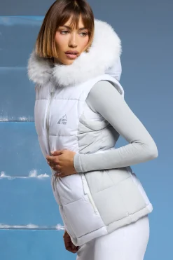 Oh Polly Coats^Ski Jacket with Detachable Sleeves in White