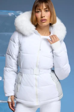 Oh Polly Coats^Ski Jacket with Detachable Sleeves in White