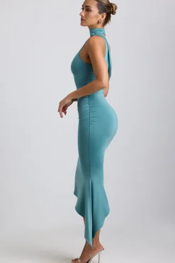 Oh Polly Wedding Guest^Slinky Jersey Asymmetric Cowl-Neck Midaxi Dress in Sea Green SeaGreen