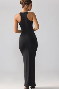 Oh Polly Party Dresses | Birthday^Slinky Jersey Cut Out Ruffle Racerback Maxi Dress in Black