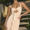 Oh Polly Women'S Clothing Sale - $65 And Under | Women'S Clothing Sale - $40 And Under^Slinky Jersey Cut-Out Ruffle-Trim Mini Dress in Buttercream