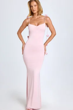 Oh Polly Wedding Guest^Slinky Jersey Floral-Appliqué Gown in Blush