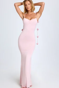 Oh Polly Wedding Guest^Slinky Jersey Floral-Appliqué Gown in Blush