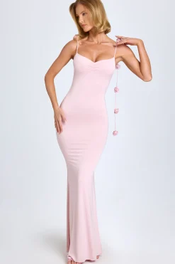 Oh Polly Wedding Guest^Slinky Jersey Floral-Appliqué Gown in Blush