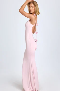 Oh Polly Wedding Guest^Slinky Jersey Floral-Appliqué Gown in Blush