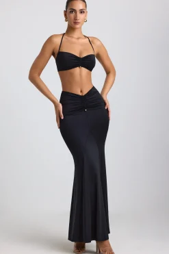Oh Polly Co-Ords | Tops^Slinky Jersey Hardware Detail Halterneck Bralette in Black