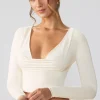 Oh Polly Women'S Clothing Sale - $65 And Under | Women'S Clothing Sale - $40 And Under^Slinky Jersey Plunge Neck Long Sleeve Crop Top Top in Ivory