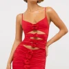 Oh Polly Women'S Clothing Sale - $65 And Under | Women'S Clothing Sale - $40 And Under^Slinky Jersey Rose Detail Cut Out Mini Dress in Scarlet Red ScarletRed