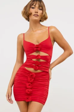 Oh Polly Women'S Clothing Sale - $65 And Under | Women'S Clothing Sale - $40 And Under^Slinky Jersey Rose Detail Cut Out Mini Dress in Scarlet Red ScarletRed