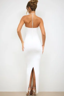 Oh Polly Women'S Clothing Sale - $65 And Under | Women'S Clothing Sale - $40 And Under^Slinky Jersey Rose Detail Halter Neck Maxi Dress in White