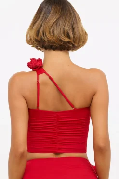 Oh Polly Women'S Clothing Sale - $65 And Under | Women'S Clothing Sale - $40 And Under^Slinky Jersey Rose Detail Asymmetric Top in Scarlet Red ScarletRed