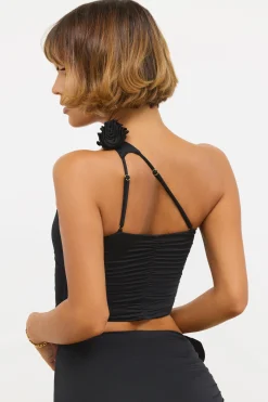 Oh Polly Women'S Clothing Sale - $65 And Under | Women'S Clothing Sale - $40 And Under^Slinky Jersey Rose Detail Asymmetric Top in Black