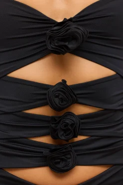Oh Polly Women'S Clothing Sale - $65 And Under | Women'S Clothing Sale - $40 And Under^Slinky Jersey Rose Detail Cut Out Mini Dress in Black