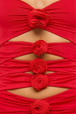 Oh Polly Women'S Clothing Sale - $65 And Under | Women'S Clothing Sale - $40 And Under^Slinky Jersey Rose Detail Cut Out Mini Dress in Scarlet Red ScarletRed
