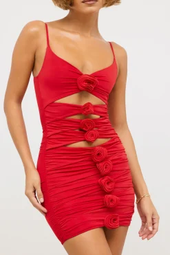 Oh Polly Women'S Clothing Sale - $65 And Under | Women'S Clothing Sale - $40 And Under^Slinky Jersey Rose Detail Cut Out Mini Dress in Scarlet Red ScarletRed