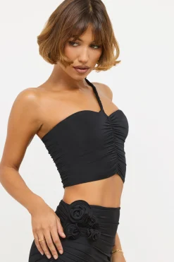 Oh Polly Women'S Clothing Sale - $65 And Under | Women'S Clothing Sale - $40 And Under^Slinky Jersey Rose Detail Asymmetric Top in Black